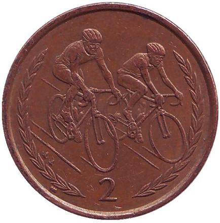 Монета 2 пенса. 1999 год, Остров Мэн. Велоспорт.