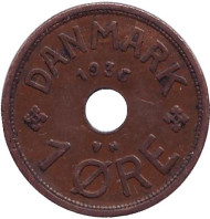 Монета 1 эре. 1936 год, Дания.