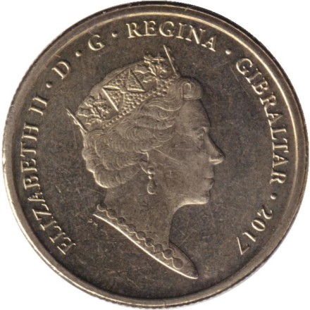 Монета 1 фунт. 2017 год, Гибралтар. 50 лет референдуму. (AA). Монета 1 фунт. 2017 год, Гибралтар. 50 лет референдуму. (AA).