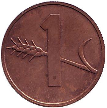 Монета 1 раппен. 1974 год, Швейцария.