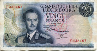 Банкнота 20 франков. 1966 год, Люксембург. Банкнота 20 франков. 1966 год, Люксембург.