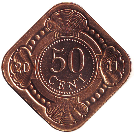 Монета 50 центов. 2011 год, Нидерландские Антильские острова. BU.