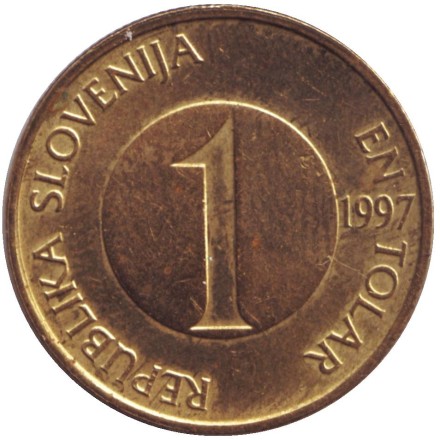 Монета 1 толар. 1997 год, Словения. Ручьевая форель. Монета 1 толар. 1997 год, Словения. Ручьевая форель.