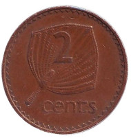 Монета 2 цента. 1987 год, Фиджи. Веерная пальма. Монета 2 цента. 1987 год, Фиджи. Веерная пальма.