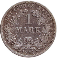 Монета 1 марка. 1874 год (D), Германская империя. Монета 1 марка. 1874 год (D), Германская империя.