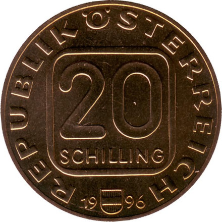 Монета 20 шиллингов. 1996 год, Австрия. 100 лет со дня смерти Антона Брукнера.
