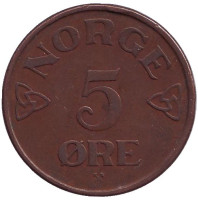 Монета 5 эре. 1953 год, Норвегия.