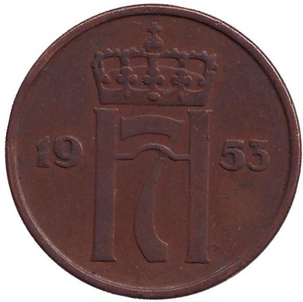 Монета 5 эре. 1953 год, Норвегия.
