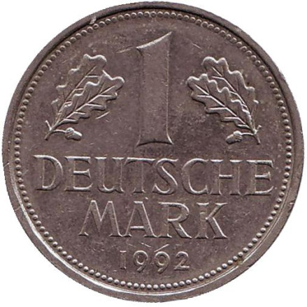 Монета 1 марка. 1992 год (G), ФРГ.