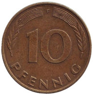 Монета 10 пфеннигов. 1978 год (F), ФРГ. Дубовые листья. Монета 10 пфеннигов. 1978 год (F), ФРГ. Дубовые листья.