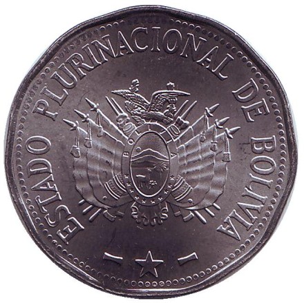 Монета 2 боливиано. 2017 год, Боливия. Дженовева Риос.