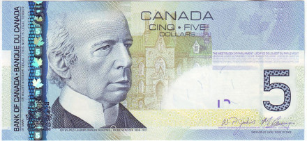 Банкнота 5 долларов. 2010 год, Канада. Сэр Уилфрид Лорье.