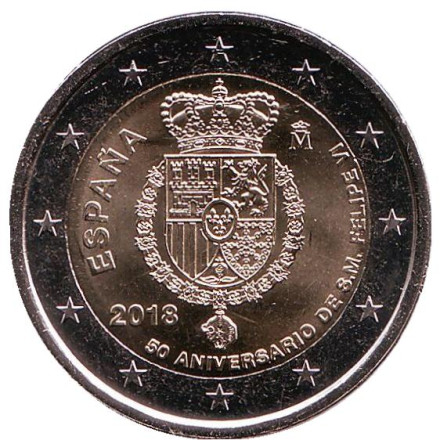 Монета 2 евро. 2018 год, Испания. 50 лет со дня рождения короля Филиппа VI.