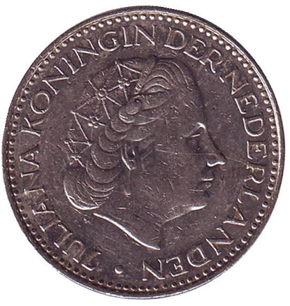 Монета 1 гульден. 1969 год, Нидерланды. (рыба)