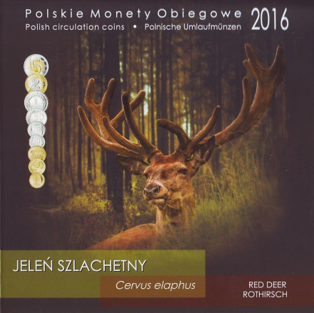 Олень. Набор монет Польши в буклете (9 штук), 2016 год, Польша.