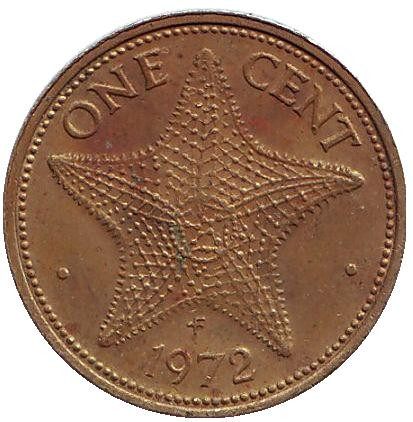 Монета 1 цент. 1972 год, Багамские острова. Морская звезда.