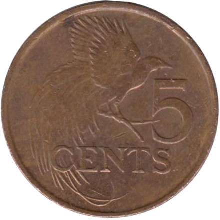 Монета 5 центов. 2012 год, Тринидад и Тобаго. Райская птица.