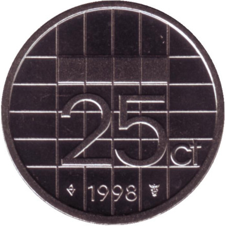 Монета 25 центов. 1998 год, Нидерланды. BU.