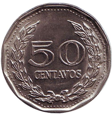 Монета 50 сентаво. 1970 год, Колумбия. Симон Боливар.