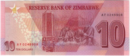 Банкнота 10 долларов. 2020 год, Зимбабве. Банкнота 10 долларов. 2020 год, Зимбабве.