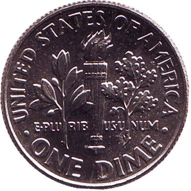 Монета 10 центов. 2018 (D) год, США. Рузвельт. Монета 10 центов. 2018 (D) год, США. Рузвельт.