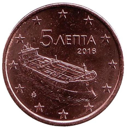Монета 5 центов. 2016 год, Греция.