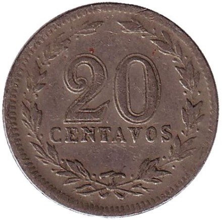 Монета 20 сентаво. 1938 год, Аргентина. Монета 20 сентаво. 1938 год, Аргентина.