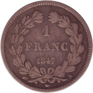 Монета 1 франк. 1847 год (А), Франция. Монета 1 франк. 1847 год (А), Франция.
