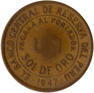 Монета 1 соль. 1947 год, Перу. Монета 1 соль. 1947 год, Перу.