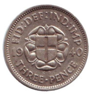 Монета 3 пенса. 1940 год, Великобритания. Монета 3 пенса. 1940 год, Великобритания.