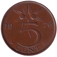 Монета 5 центов. 1976 год, Нидерланды. Монета 5 центов. 1976 год, Нидерланды.