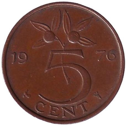 5 центов. 1976 год, Нидерланды.