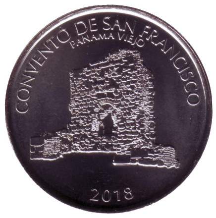 Монета 1/2 бальбоа. 2018 год, Панама. Монастырь Сан-Франциско. Панама-Вьехо.