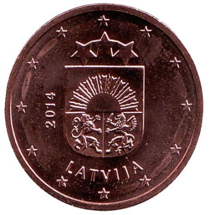 Монета 5 центов, 2014 год, Латвия.
