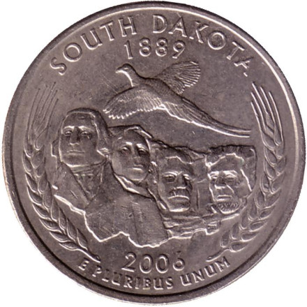 Монета 25 центов (P). 2006 год, США. Южная Дакота. Штат № 40.