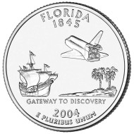 Монета 25 центов (P). 2004 год, США. Флорида. Штат № 27. Монета 25 центов (P). 2004 год, США. Флорида. Штат № 27.