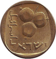 Монета 5 агор. 1975 год, Израиль. Гранат. Монета 5 агор. 1975 год, Израиль. Гранат.