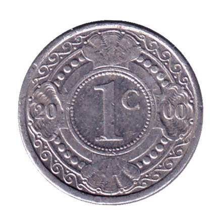 Монета 1 цент. 2000 год, Нидерландские Антильские острова. Цветок апельсинового дерева.