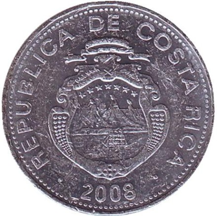 Монета 5 колонов. 2008 год, Коста-Рика.