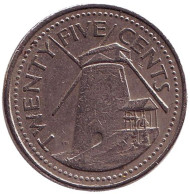 Монета 25 центов. 1996 год, Барбадос. Сахарная мельница Моргана Льюиса. Монета 25 центов. 1996 год, Барбадос. Сахарная мельница Моргана Льюиса.