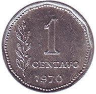 Монета 1 сентаво. 1970 год, Аргентина. Монета 1 сентаво. 1970 год, Аргентина.