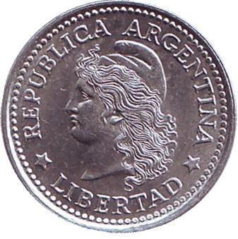 Монета 1 сентаво. 1970 год, Аргентина.