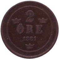 Монета 2 эре. 1881 год, Швеция. Монета 2 эре. 1881 год, Швеция.