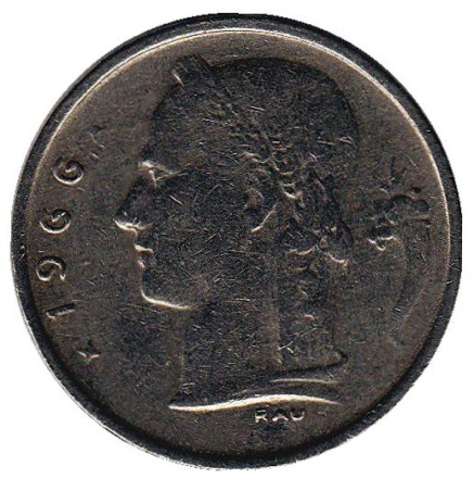 Монета 1 франк. 1966 год, Бельгия. (Belgique)