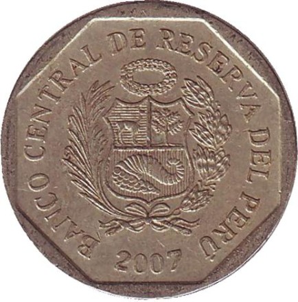 Монета 50 сентимов. 2007 год, Перу.