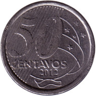 Монета 50 сентаво. 2012 год, Бразилия. Монета 50 сентаво. 2012 год, Бразилия.