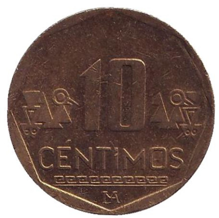 Монета 10 сентимов. 2015 год, Перу.