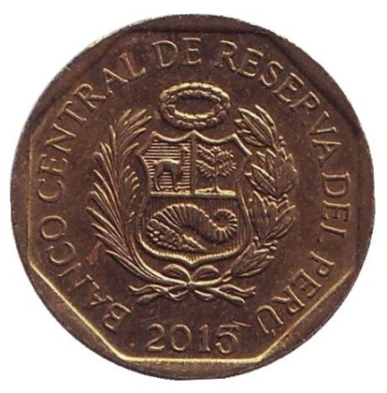 Монета 10 сентимов. 2015 год, Перу. Монета 10 сентимов. 2015 год, Перу.