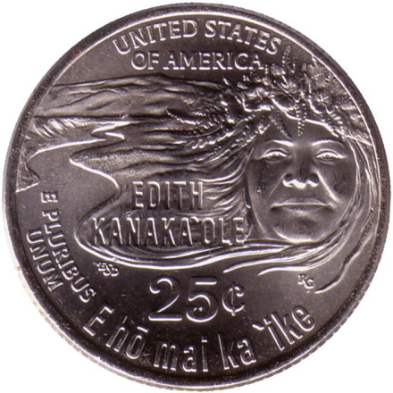 Монета 25 центов. 2023 год (P), США. Эдит Канакаоле. Серия "Американские женщины".