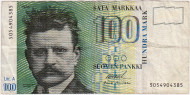 Банкнота 100 марок. 1986 год, Финляндия. (Litt.A). Ян Сибелиус. Банкнота 100 марок. 1986 год, Финляндия. (Litt.A). Ян Сибелиус.